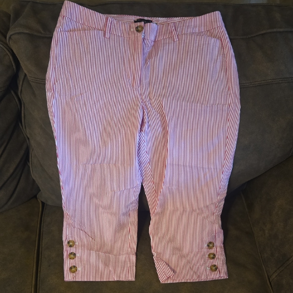 Talbots Textured Pink and White Striped Capris Size 4P